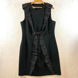 Ricky Freeman Teri Jon Womens Ruffle Midi Dress Sz 14 Black LBD Cocktail Holiday